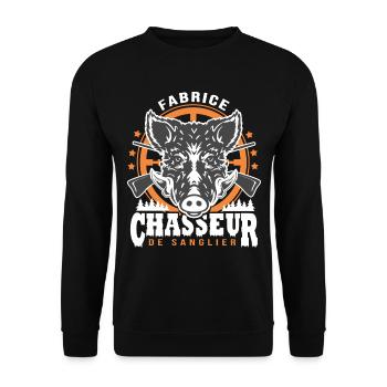 fabrice chasseur de sanglier Humour Chasse - Sweat-shirt Unisexe - noir - Devant - Alina (178cm) & Michal (187cm)