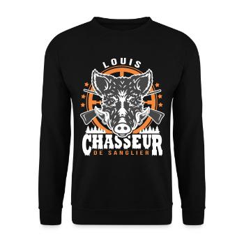 Louis chasseur de sanglier Humour Chasse - Sweat-shirt Unisexe - noir - Devant - Alina (178cm) & Michal (187cm)
