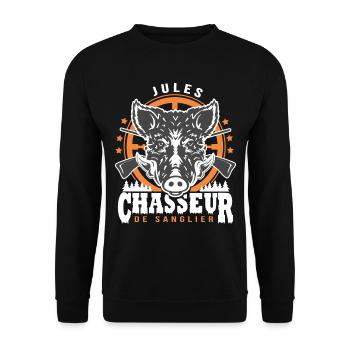 Jules chasseur de sanglier Humour Chasse - Sweat-shirt Unisexe - noir - Devant - Alina (178cm) & Michal (187cm)
