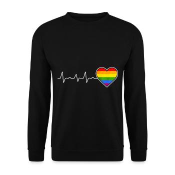 Regenbogen Herz LGBTQ Lesbisch Schwul Stolz - Unisex Pullover - Schwarz - Vorne - Alina (178cm) & Michal (187cm)