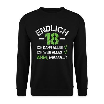 18 Geburtstag - Unisex Pullover - Schwarz - Vorne - Alina (178cm) & Michal (187cm)