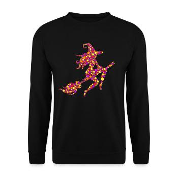 Halloween Hexe mit Halloween Kostümpunkten - Unisex Pullover - Schwarz - Vorne - Alina (178cm) & Michal (187cm)