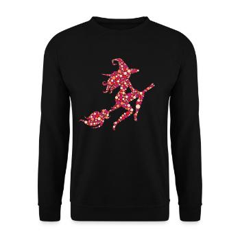 Halloween Hexe mit Halloween Kostümpunkten - Unisex Pullover - Schwarz - Vorne - Alina (178cm) & Michal (187cm)