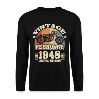 Vintage retro motor biker born in February 1948 - Unisex Sweatshirt - black - Front - Alina (178cm) & Michal (187cm)