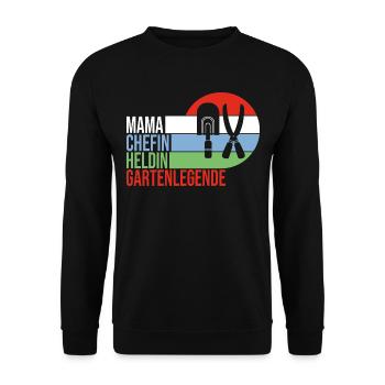 Mama Chefin Heldin Gartenlegende Garten Spruch - Unisex Pullover - Schwarz - Vorne - Alina (178cm) & Michal (187cm)