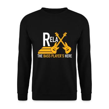 Relax! The Bass Player's here | Bassist Shirt - Unisex Pullover - Schwarz - Vorne - Alina (178cm) & Michal (187cm)