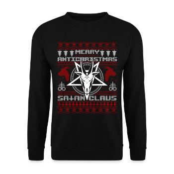 Merry Antichristmas Satan Claus Ugly Christmas - Unisex Pullover - Schwarz - Vorne - Alina (178cm) & Michal (187cm)