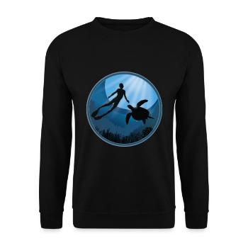 Diver with Sea Turtle - Unisex Sweatshirt - black - Front - Alina (178cm) & Michal (187cm)