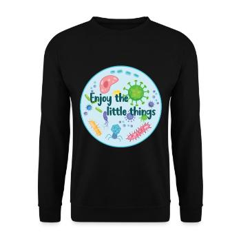 Viel Spaß mit den kleinen Dingen - Lustige Mikrobiologie - Unisex Pullover - Schwarz - Vorne - Alina (178cm) & Michal (187cm)