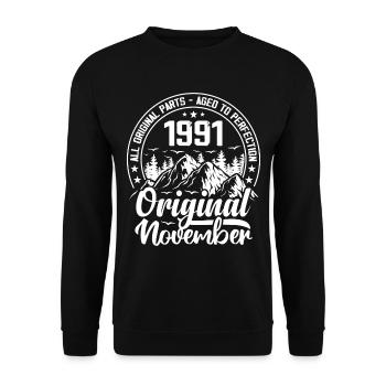 November 1991 Original 33 Jahre altes Geburtstagsgeschenk - Unisex Pullover - Schwarz - Vorne - Alina (178cm) & Michal (187cm)