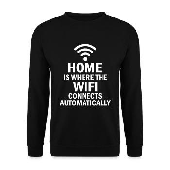 Zuhause ist, wo sich das WLAN automatisch verbindet - Unisex Pullover - Schwarz - Vorne - Alina (178cm) & Michal (187cm)