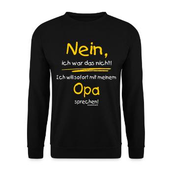 Ich war das nicht - Opa sprechen - RAHMENLOS Baby - Unisex Pullover - Schwarz - Vorne - Alina (178cm) & Michal (187cm)