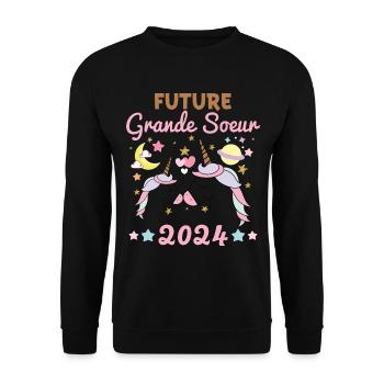 Future Grande Soeur 2024 Je Vais Être Grande Soeur - Sweat-shirt Unisexe - noir - Devant - Alina (178cm) & Michal (187cm)