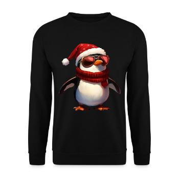 Pinguine Weihnachten / Weihnachtsmann Pinguin - Unisex Pullover - Schwarz - Vorne - Alina (178cm) & Michal (187cm)