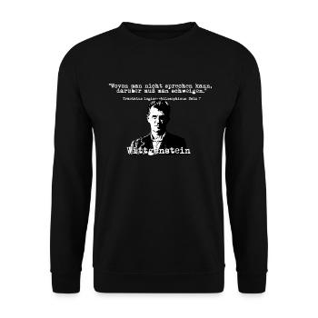 Wittgensteins Tractatus und der berühmte Satz Nr 7 - Unisex Pullover - Schwarz - Vorne - Alina (178cm) & Michal (187cm)