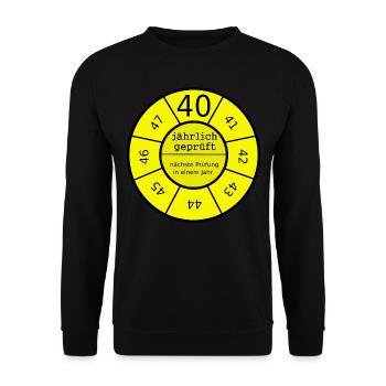 Geburtstag 40 Jahre alt geprüft Plakette lustig - Unisex Pullover - Schwarz - Vorne - Alina (178cm) & Michal (187cm)