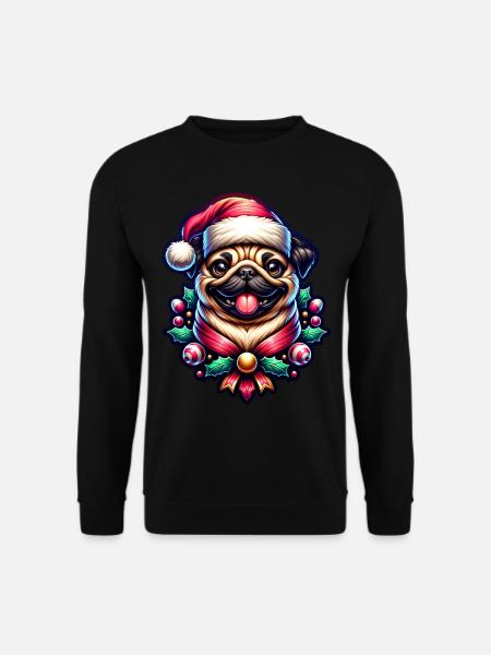 Xmas Mops Weihnachten Mütze Nikolaus Geschenk - Unisex Pullover - Schwarz