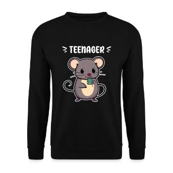 TEENAGER TEE NAGER MAUS TRINKEN GETRÄNK TEEBEUTEL - Unisex Pullover - Schwarz - Vorne - Alina (178cm) & Michal (187cm)