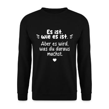 ZITAT SPRICHWORT LEBEN PERSÖNLICHKEIT SPRUCH HERZ - Unisex Pullover - Schwarz - Vorne - Alina (178cm) & Michal (187cm)