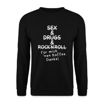 KAFFEE CAFE BOHNE BÜRO SEX DRUGS ROCK MEETING RUHE - Unisex Pullover - Schwarz - Vorne - Alina (178cm) & Michal (187cm)
