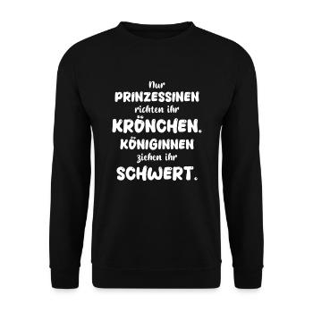 MUT TAPFER KÄMPFERIN KÖNIGIN SCHWERT PRINZESSIN - Unisex Pullover - Schwarz - Vorne - Alina (178cm) & Michal (187cm)