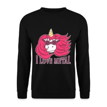 Einhorn i Love Metal Heavy Metal Metaller Geschenk - Unisex Pullover - Schwarz - Vorne - Alina (178cm) & Michal (187cm)