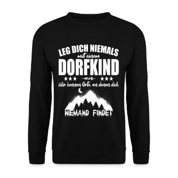 Lege Dich Niemals mit einem Dorfkind an - Unisex Pullover - Schwarz - Vorne - Alina (178cm) & Michal (187cm)