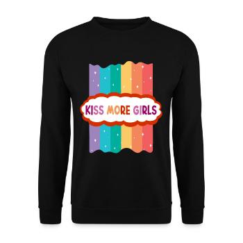 Kiss More Girls LGBT Flagge Stolz Regenbogen - Unisex Pullover - Schwarz - Vorne - Alina (178cm) & Michal (187cm)