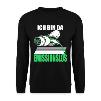 Ich bin da Emissionlos Elektroauto Fahrer - Unisex Pullover - Schwarz - Vorne - Alina (178cm) & Michal (187cm)