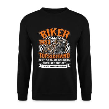 Biker Topzustand 60 Jahre gelaufen 60. Geburtstag - Unisex Pullover - Schwarz - Vorne - Alina (178cm) & Michal (187cm)