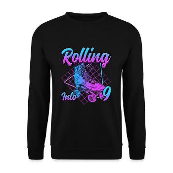 Rolling into 9 Roller Skate Birthday - Unisex Pullover - Schwarz - Vorne - Alina (178cm) & Michal (187cm)
