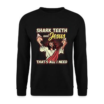Fossil Tooth Collector Design for a Shark Fossil - Unisex Pullover - Schwarz - Vorne - Alina (178cm) & Michal (187cm)