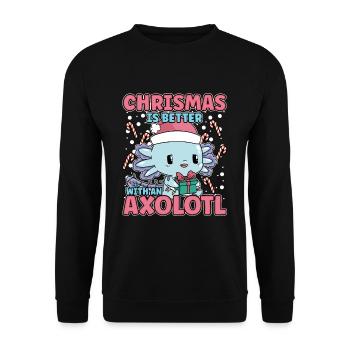 Winter Axolotl Design for a Christmas Xmas Lover - Unisex Pullover - Schwarz - Vorne - Alina (178cm) & Michal (187cm)