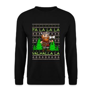 Xmas Valhalla Ugly Christmas Design for a Norse - Unisex Pullover - Schwarz - Vorne - Alina (178cm) & Michal (187cm)