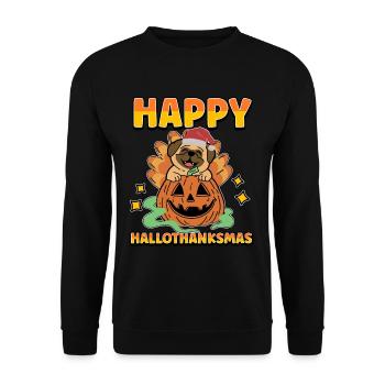 Hallothanksmas Pug Pumkin Halloween Christmas - Unisex Sweatshirt - black - Front - Alina (178cm) & Michal (187cm)