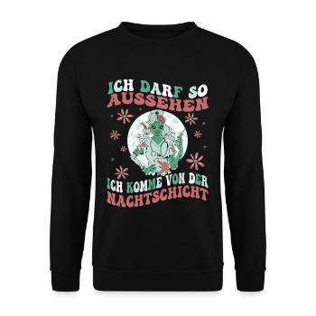 Ich Darf So Aussehen Ich Hatte Nachtdienst - Unisex Pullover - Schwarz - Vorne - Alina (178cm) & Michal (187cm)