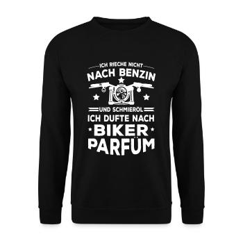 Ich Dufte Nach Biker Parfüm Biker Spruch - Unisex Pullover - Schwarz - Vorne - Alina (178cm) & Michal (187cm)