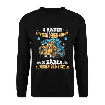 Zwei Räder Bewegen Deine Seele Biker Spruch - Unisex Pullover - Schwarz - Vorne - Alina (178cm) & Michal (187cm)