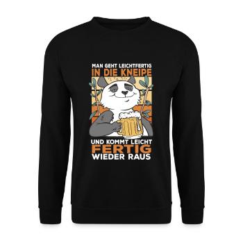 Man geht leichtfertig in die Kneipe Panda Bier - Unisex Pullover - Schwarz - Vorne - Alina (178cm) & Michal (187cm)