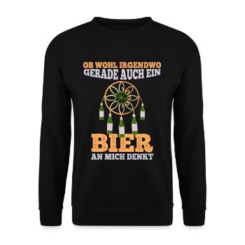 Ob wohl irgendwo ein Bier an mich denkt - Unisex Pullover - Schwarz - Vorne - Alina (178cm) & Michal (187cm)