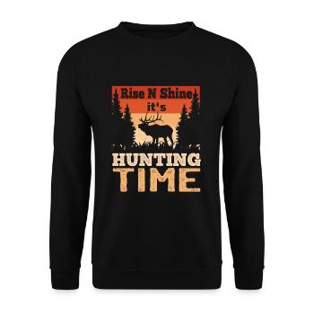 Rise N Shine It's Hunting Time Hunter Dad - Unisex Pullover - Schwarz - Vorne - Alina (178cm) & Michal (187cm)