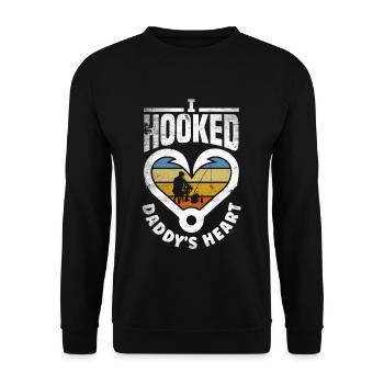 I Hooked Daddy's Heart Fishing Father's Day - Unisex Pullover - Schwarz - Vorne - Alina (178cm) & Michal (187cm)