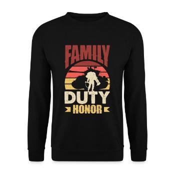 Family Duty Honor Father's Day - Unisex Pullover - Schwarz - Vorne - Alina (178cm) & Michal (187cm)