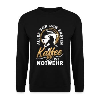 Alles vor dem ersten Kaffee ist Notwehr Lustiges - Unisex Pullover - Schwarz - Vorne - Alina (178cm) & Michal (187cm)