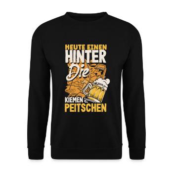 Heute einen hinter die Kiemen peitschen Bier - Unisex Pullover - Schwarz - Vorne - Alina (178cm) & Michal (187cm)
