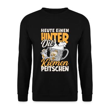 Heute einen hinter die Kiemen peitschen Bier - Unisex Pullover - Schwarz - Vorne - Alina (178cm) & Michal (187cm)