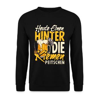 Heute einen hinter die Kiemen peitschen Bier - Unisex Pullover - Schwarz - Vorne - Alina (178cm) & Michal (187cm)