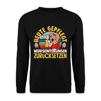 Heute gepflegt auf Werkseinstellungen zurücksetzen - Unisex Pullover - Schwarz - Vorne - Alina (178cm) & Michal (187cm)
