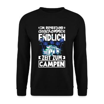 Im Ruhestand angekommen - endlich Zeit zum Campen - Unisex Pullover - Schwarz - Vorne - Alina (178cm) & Michal (187cm)