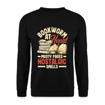 Bookworm at Heart Musty Pages Nostalgic Smells - Unisex Pullover - Schwarz - Vorne - Alina (178cm) & Michal (187cm)